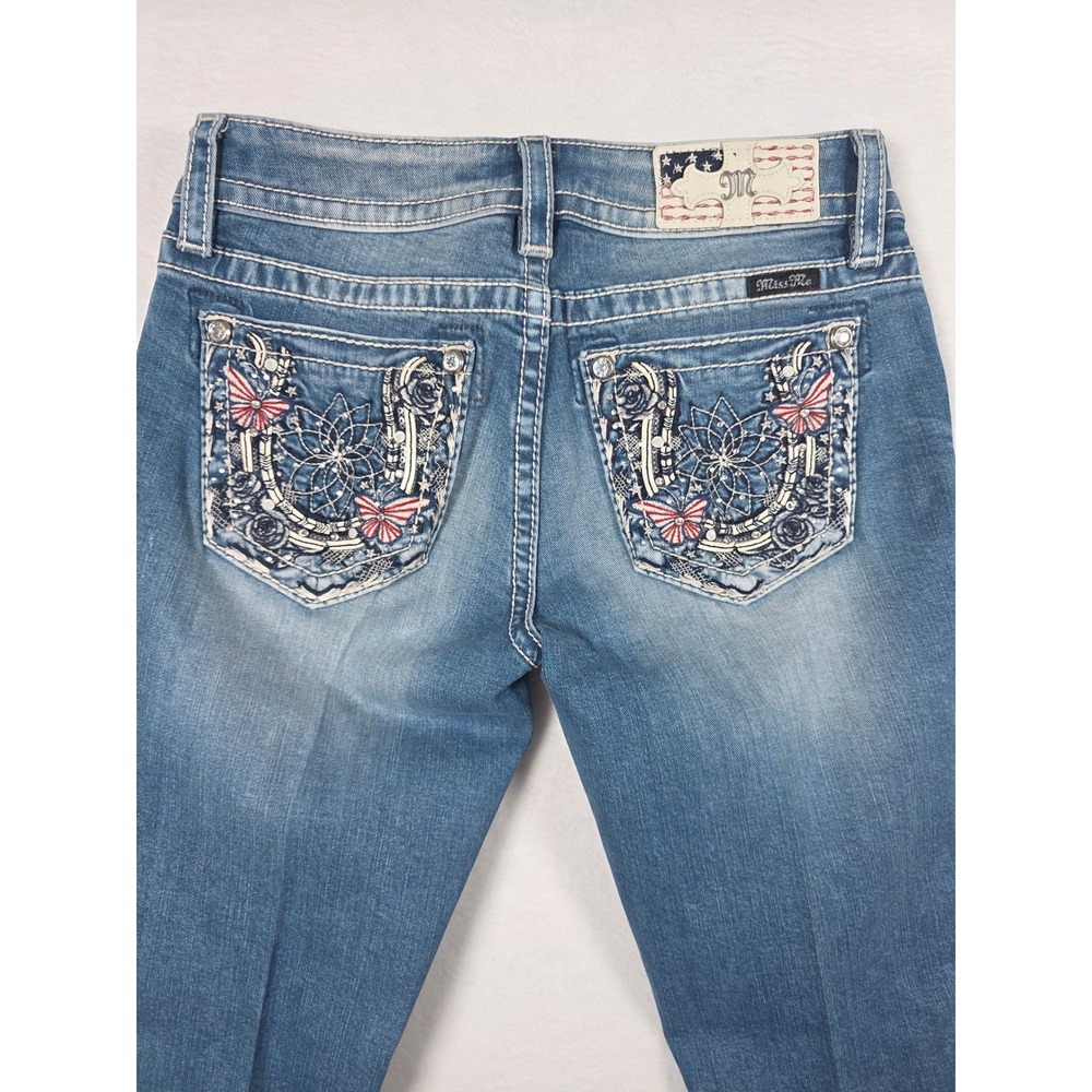 Miss Me Hailey Skinny Jeans M3391S Americana Butterfly Rhinestone 26 Blue Y2K